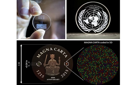 Holy Bible, Universal Declaration of Human Rights and Magna Carta stored on 5D Memory