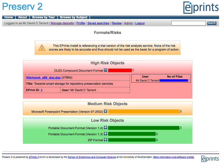 EPrints Formats/Risks Open Tab